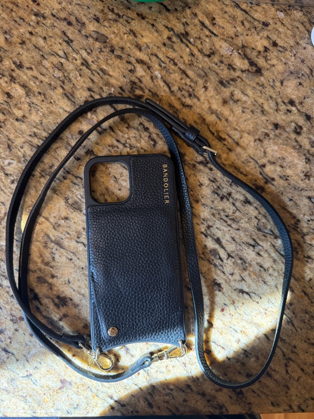 Bandolier Black Pebbled Leather Crossbody Phone Case fits IPhone 12 Pro Max
